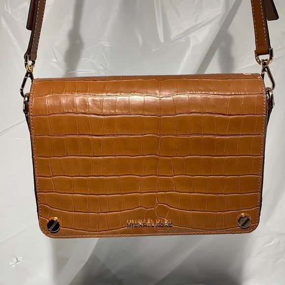 Michael Kors Chestnut Large Jet Set Embossed Reptile Pattern Crossbody Flap Bag - Picture 1 of 8